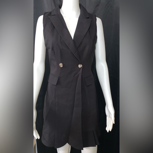 NWT Women’s Blazer Work Dress V Neck Ruffle A Line Slim Sleeveless Dress - Picture 7 of 9
